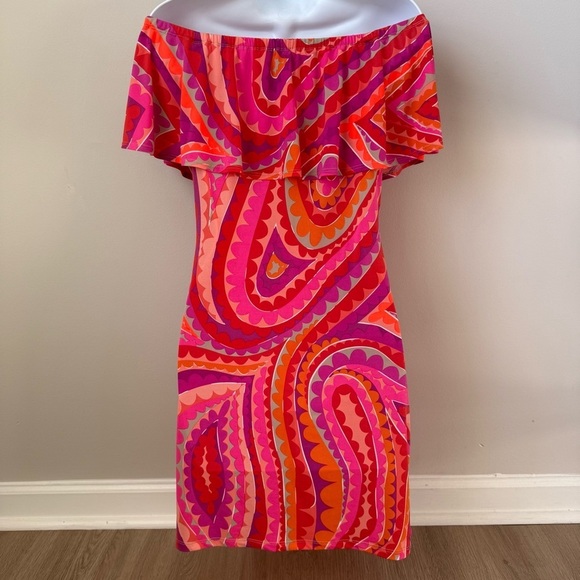 Trina Turk Off Shoulder Paisley Sleeveless Dress Stretch Tropical Boho Vacay S - Picture 4 of 7